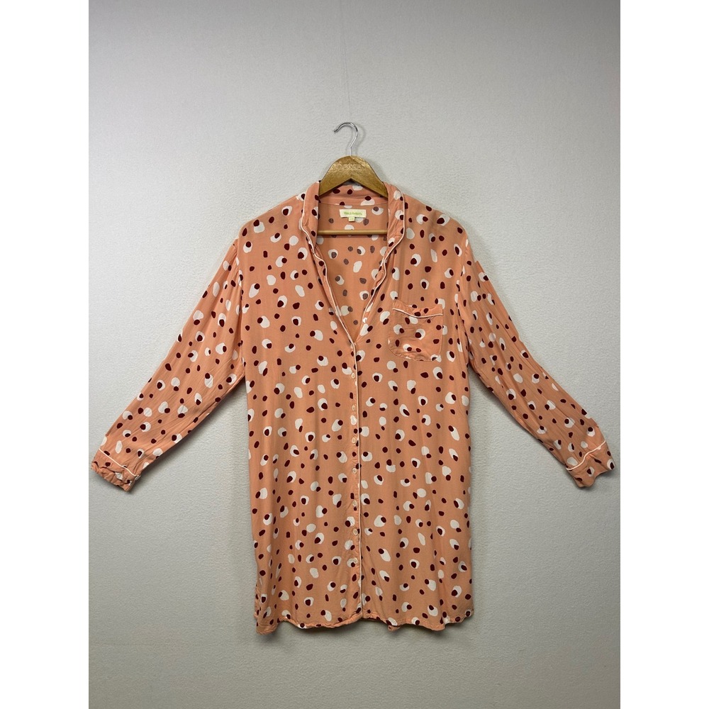 Boho Whimsical World Market Women S/M Peach Pink Abstract Dot Pajama Nightshirt